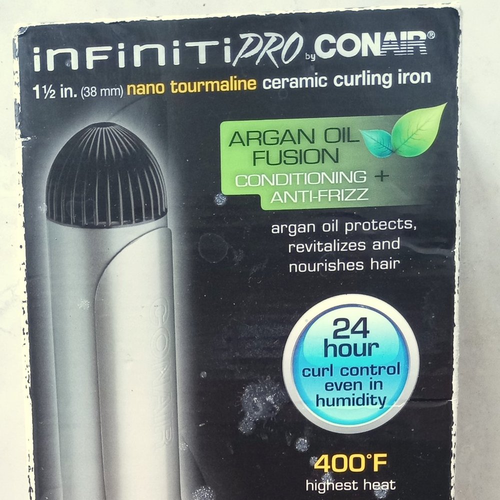Hair Curling Iron New In Box by Conair with Argan Oil 1&1/2 inch Nano Tourmaline